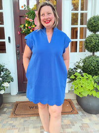 Royal Blue Scallop Sleeve Shift Dress