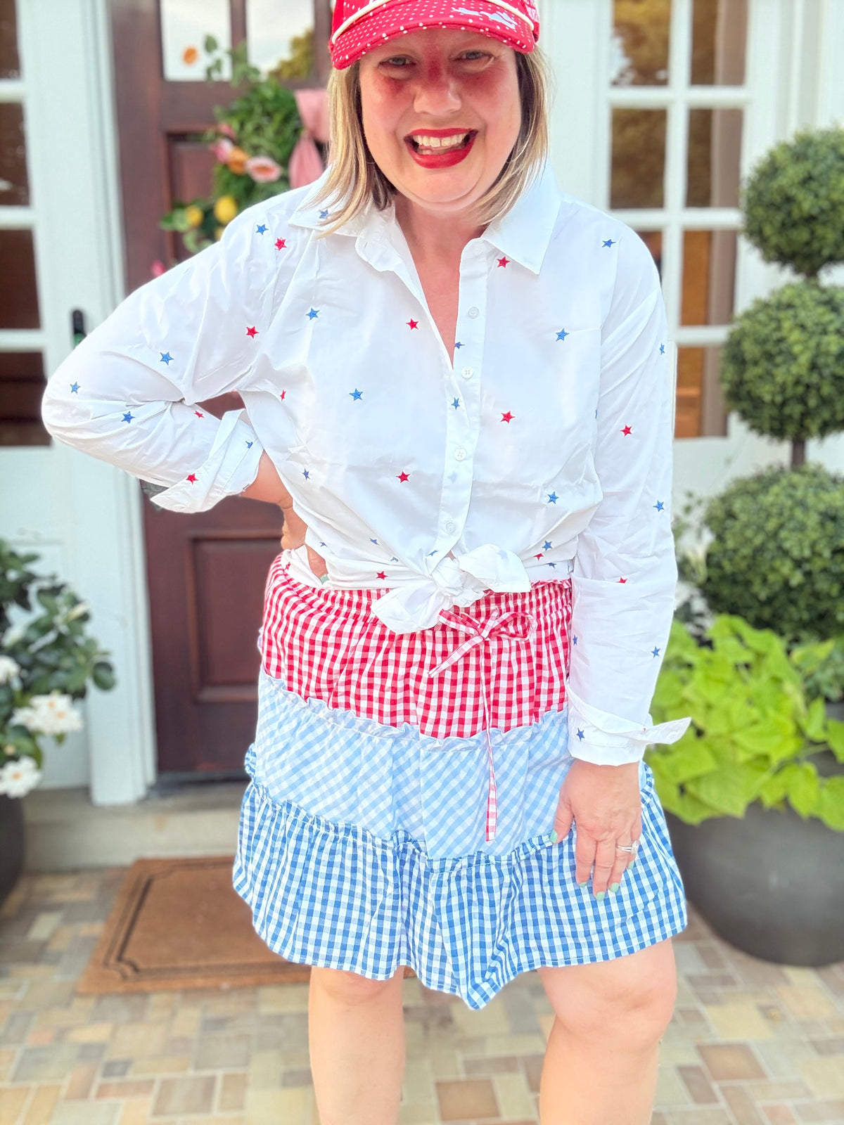4th of July Color Block Gingham Check Mini Skirt