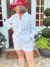 White Button Up with Red and Blue Stars