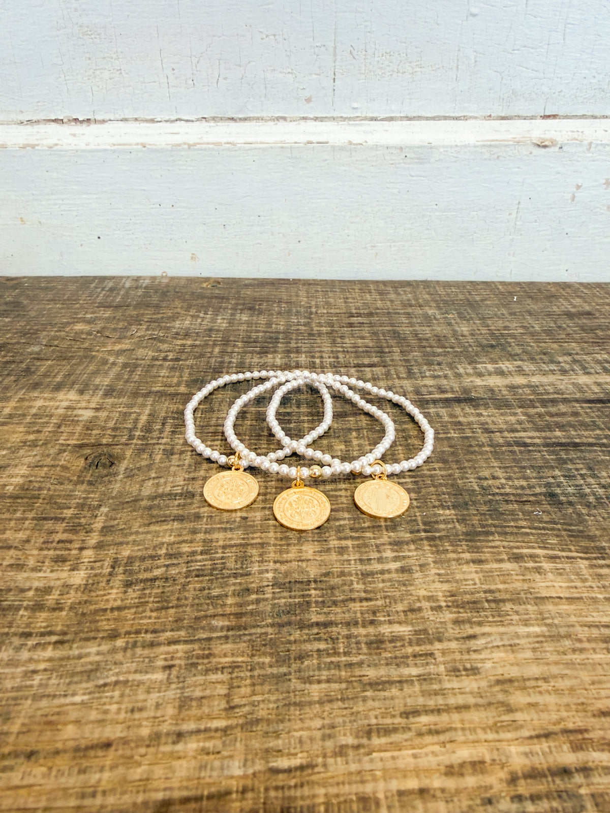 Classic Pearl 3mm Bracelet - Blessing Gold Disc