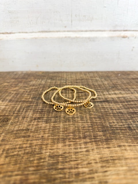 Classic Gold 3mm Bracelet - Paw Print Gold Disc