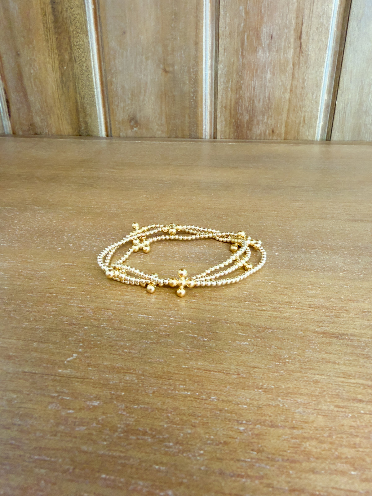 Extends Beaded 4mm Gold Signature Cross 2.5mm Gold Bracelet
