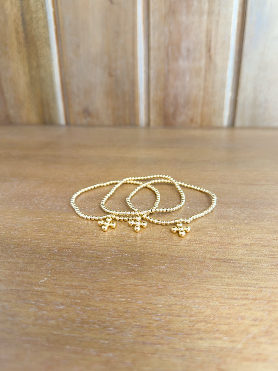 Extends Classic Gold 3mm Bracelet - Signature Cross 4mm Beaded Gold Charm