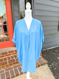 V-neck Half Sleeve Mini Dress - Chambray