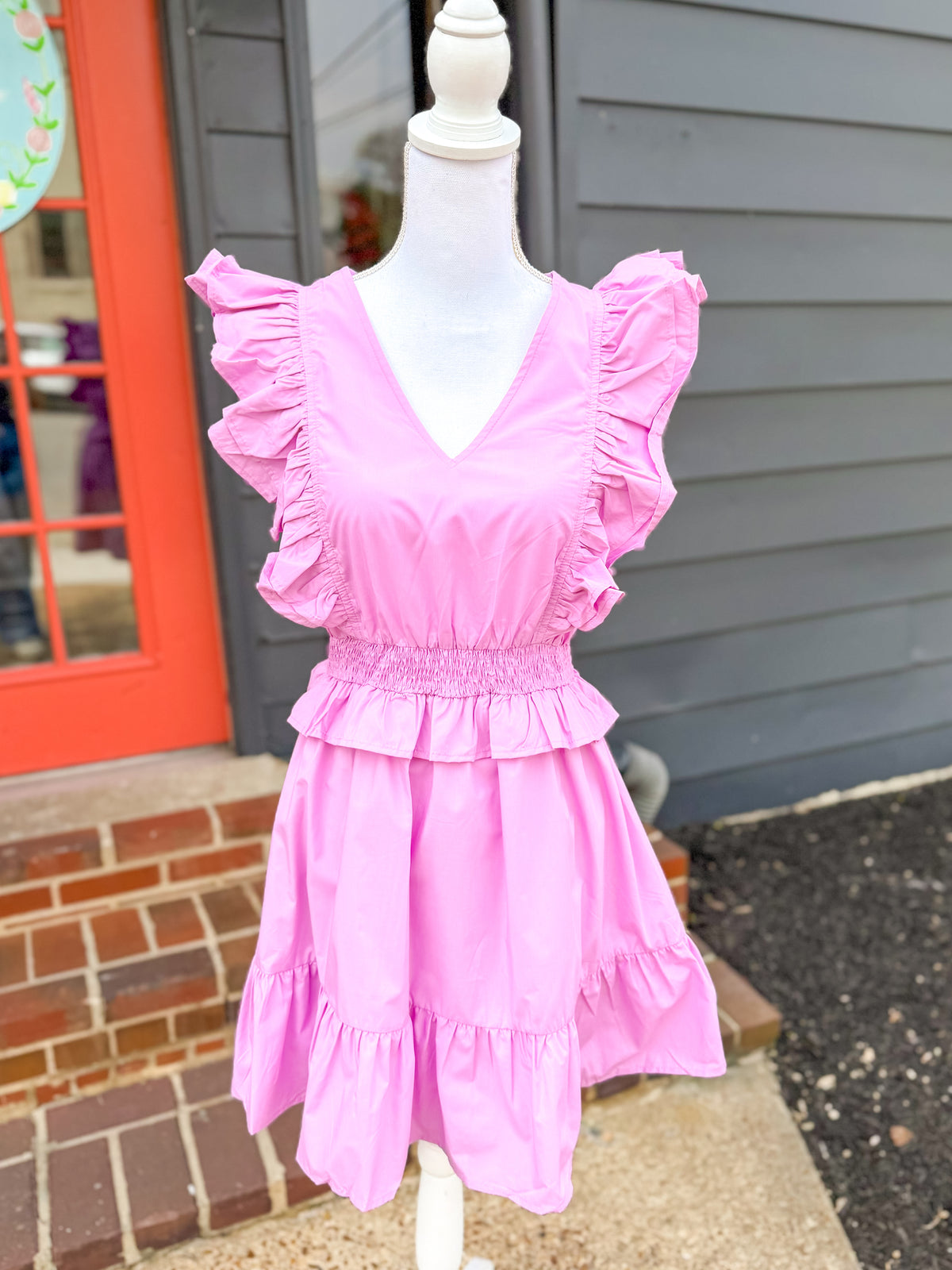 Ruffle Sleeve Mini Dress with Smocked Waist - Lilac