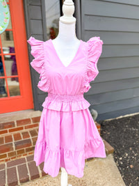 Ruffle Sleeve Mini Dress with Smocked Waist - Lilac