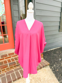 V-neck Half Sleeve Mini Dress - Magenta