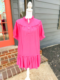 Solid Mock Neck Short Sleeve Mini Dress - Pink