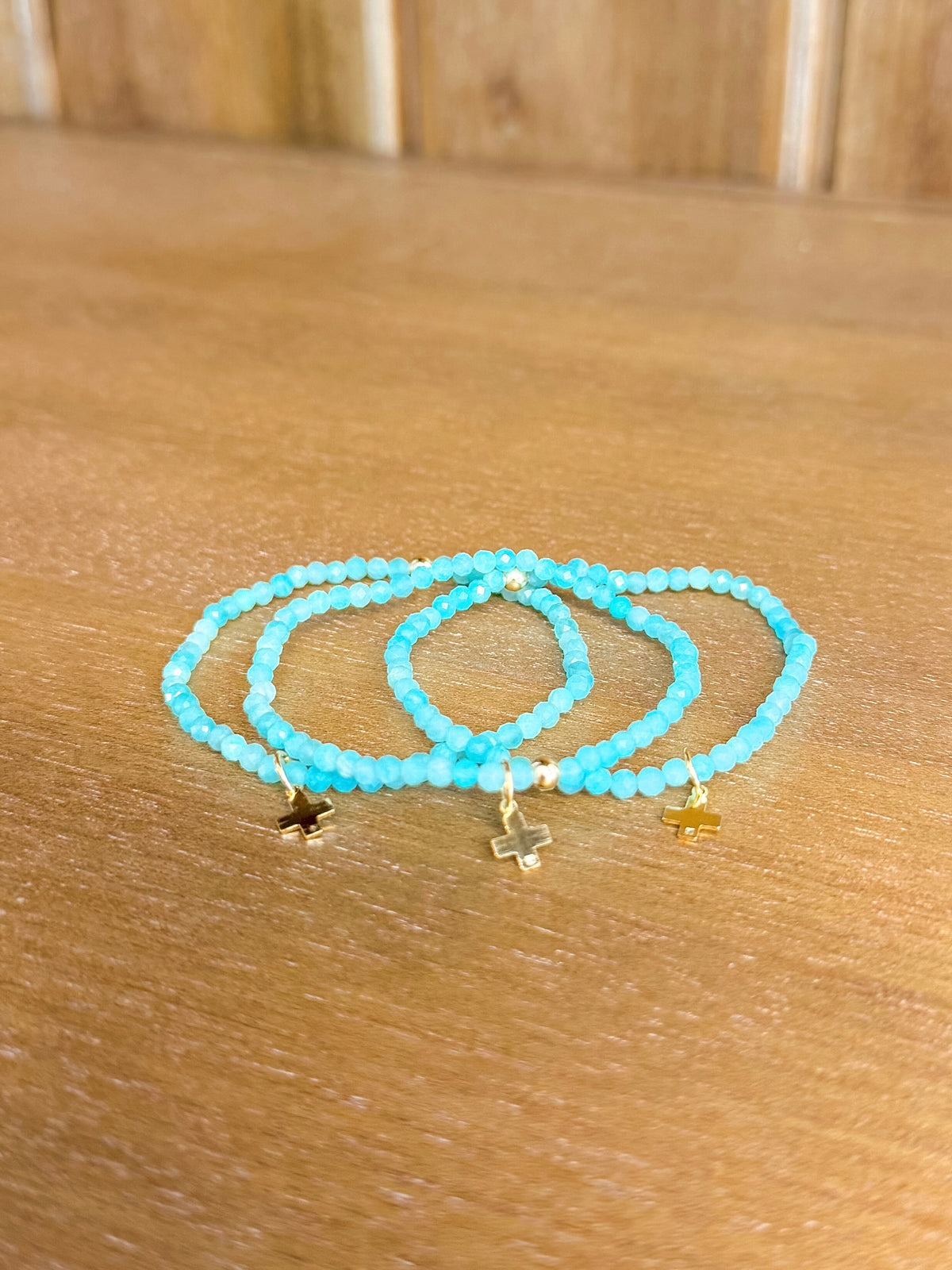 Classic Amazonite 3mm Bracelet - Signature Cross Gold Charm