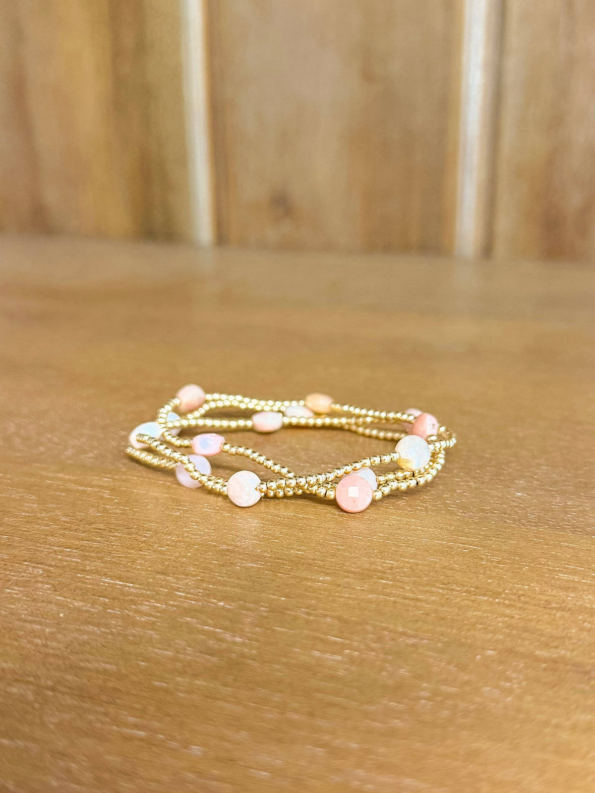 Admire Small Gem 2mm Gold Bracelet - Pink Opal