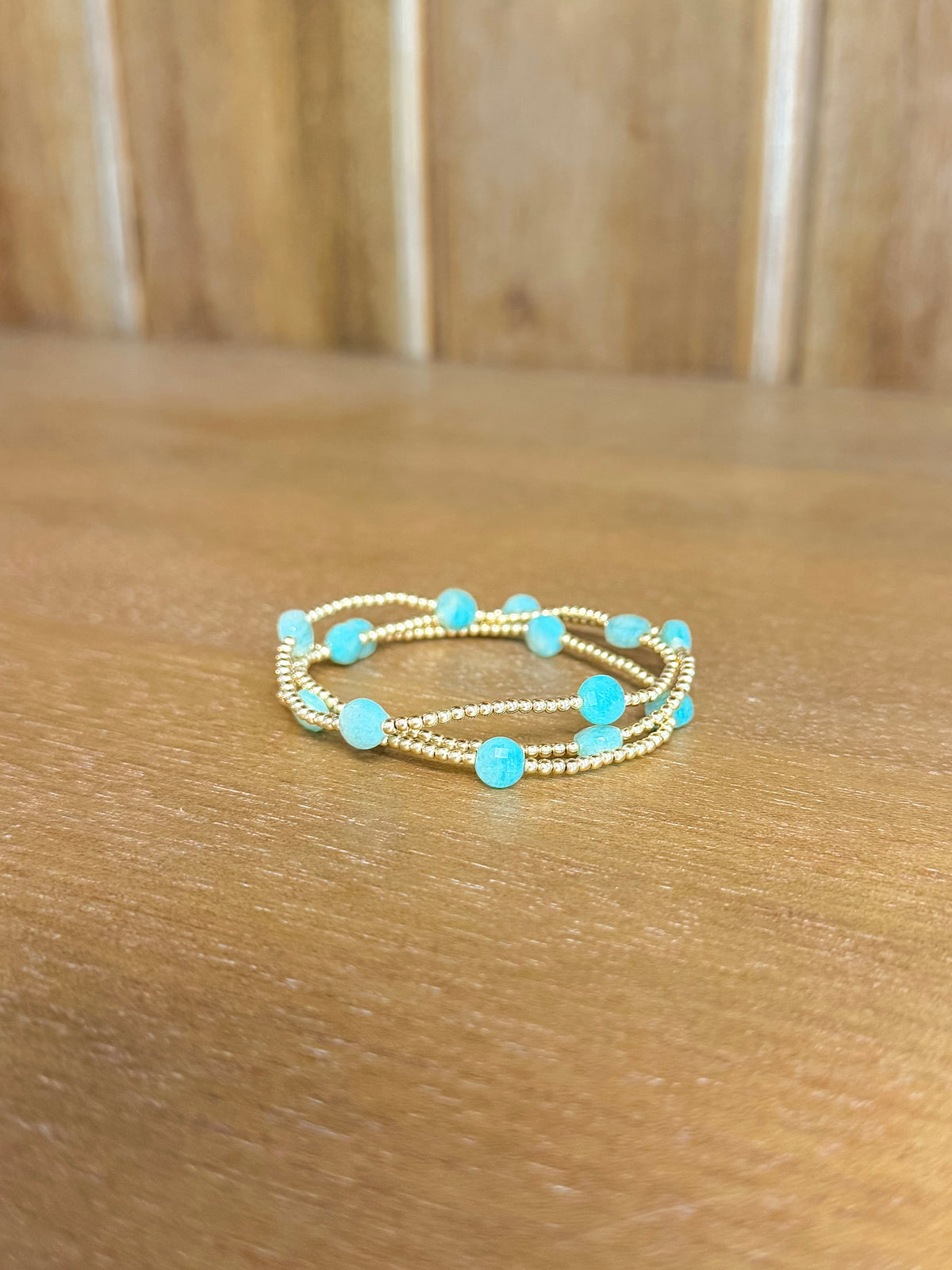 Admire Small Gem 2mm Gold Bracelet - Amazonite