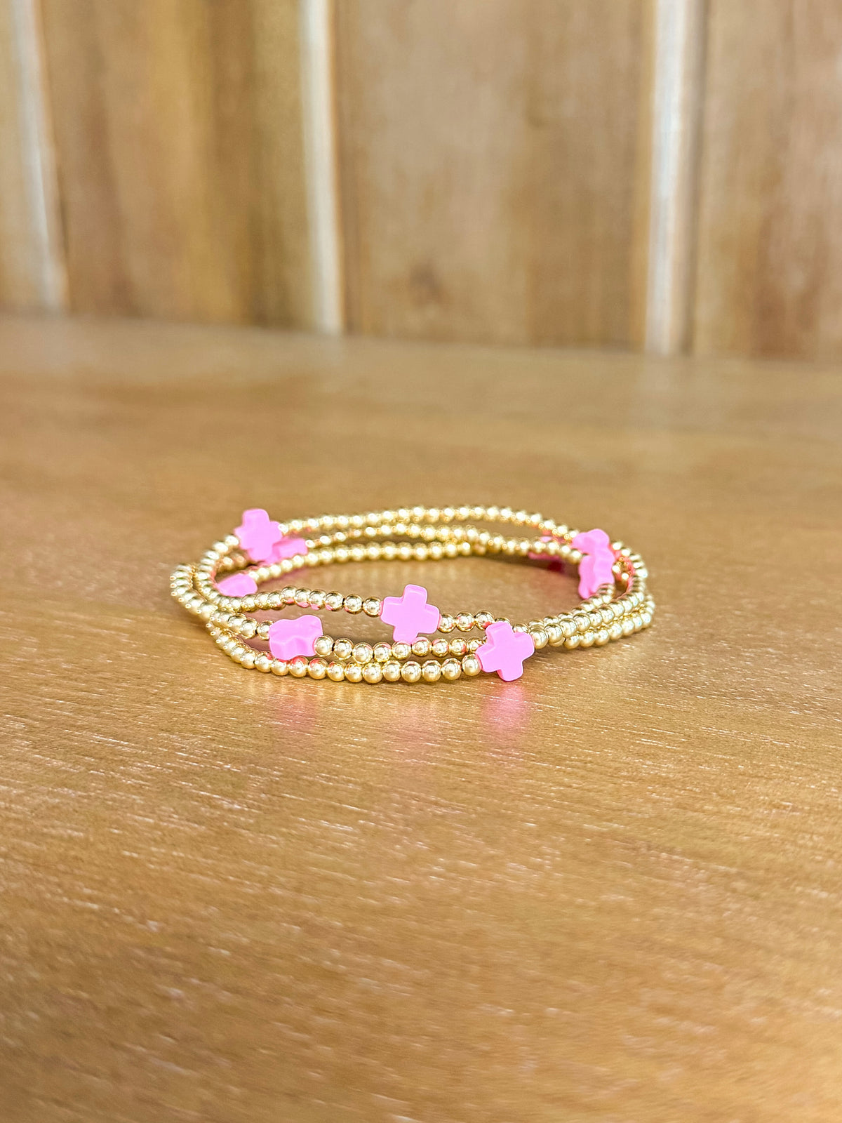 Extends Signature Cross 3mm Gold Bracelet - Bright Pink