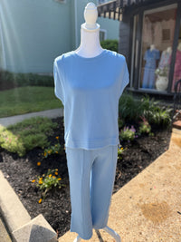 DreamTech Pleated Shoulder Tank with Cropped Pant - Sky Blue