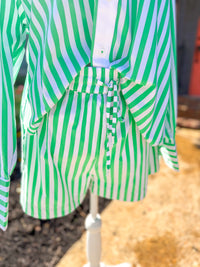 Green and White Coastal Striped Drawstring Short
