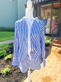 Navy and White Coastal Striped Drawstring Short
