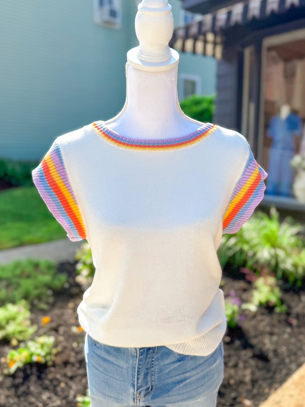 Cap Sleeve Crew Neck Sweater