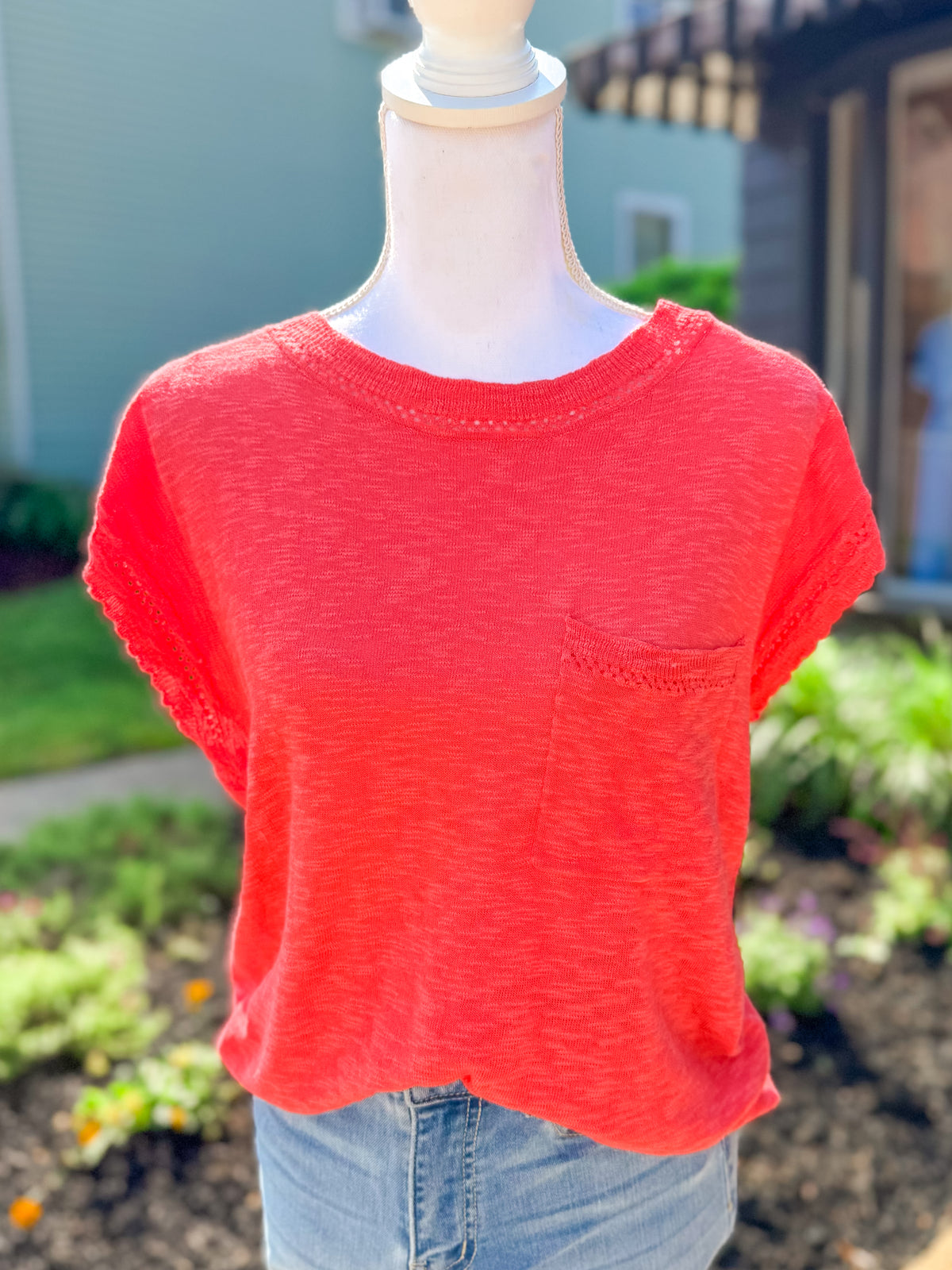 Lightweight Knit Pocket Top - Coral