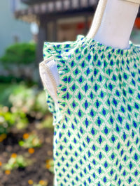 High Ruffle Neck Printed Woven Top - Green