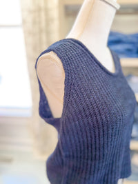 Open Stitch Sleeveless Knit Top - Navy