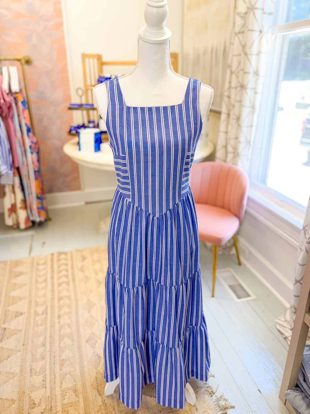 Halter Striped Tiered Maxi Dress