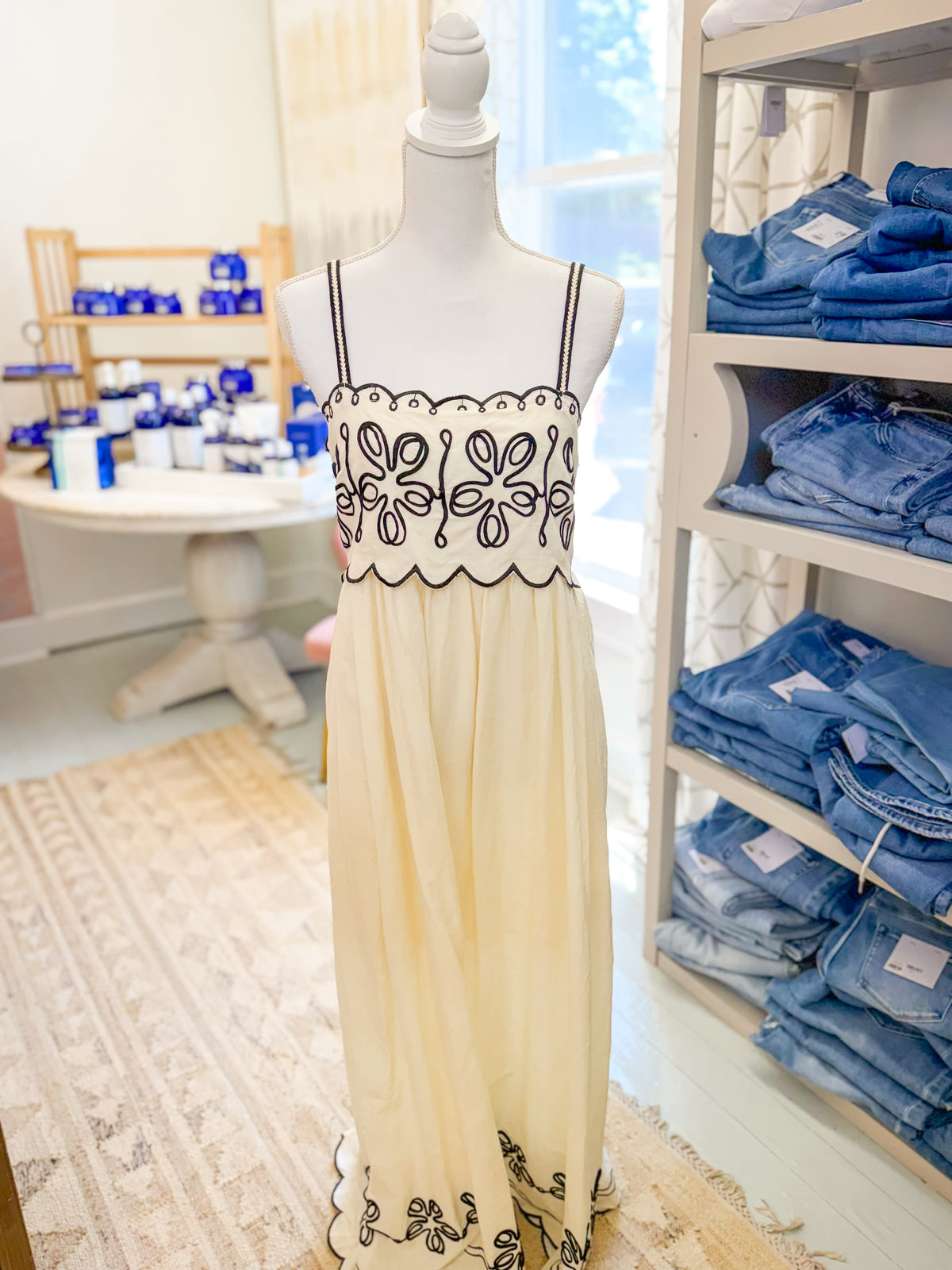 Embroidered Maxi Dress - Cream/Black