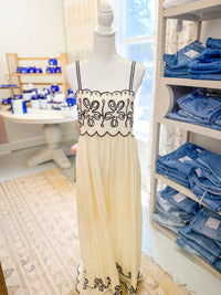Embroidered Maxi Dress - Cream/Black