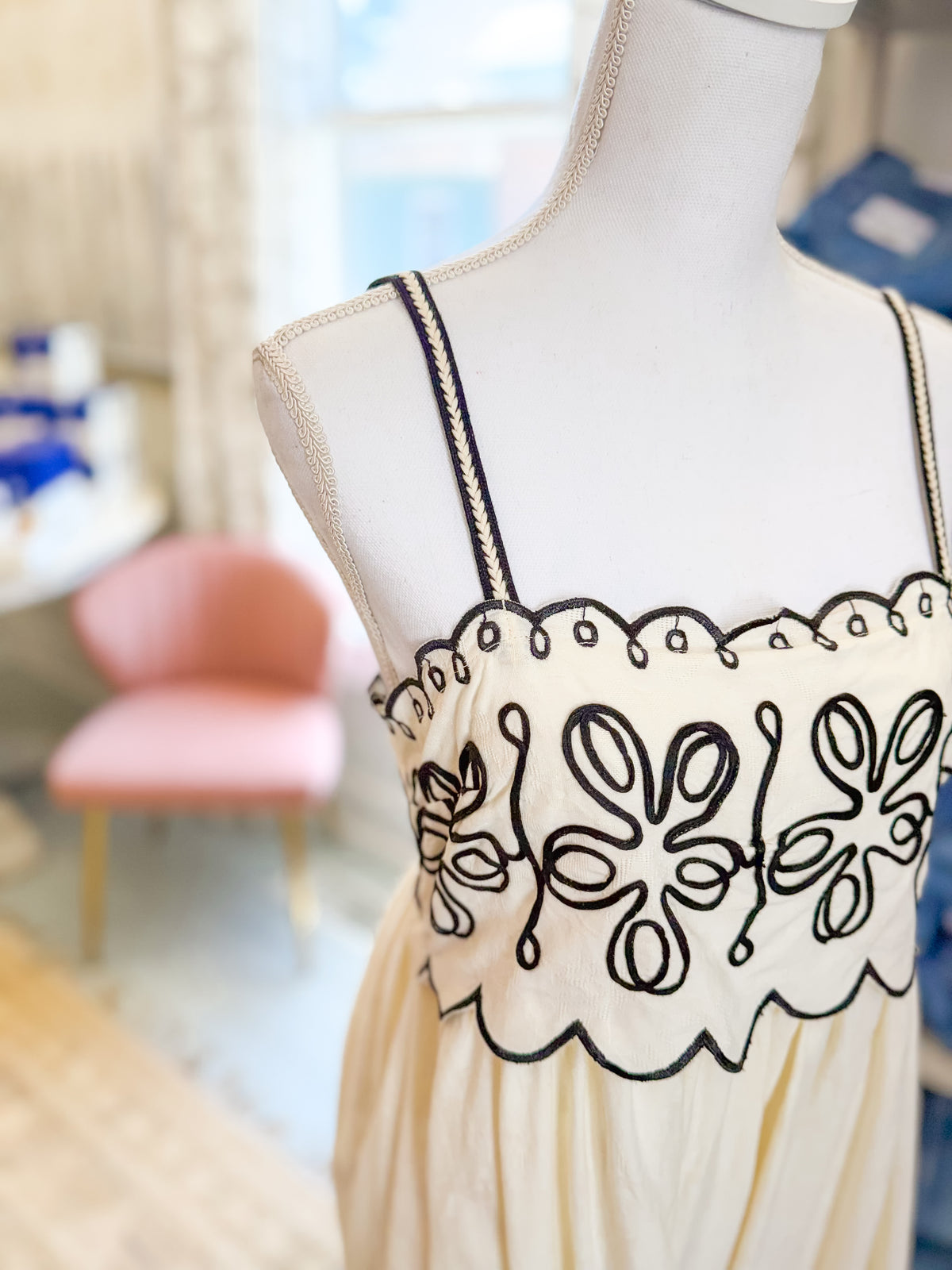 Embroidered Maxi Dress - Cream/Black