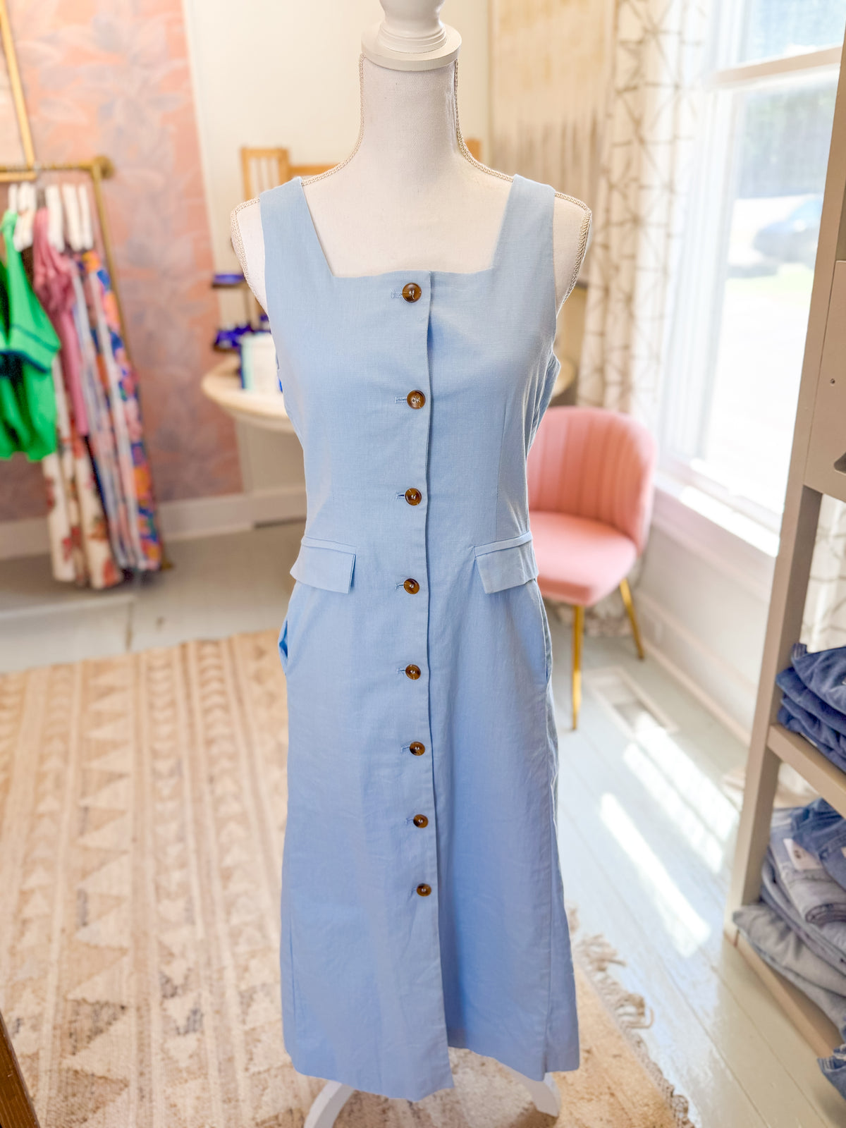Sleeveless Button Down Midi Dress - Chambray