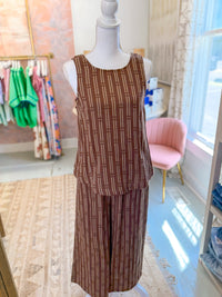 Printed Tank with Back Details - Brown