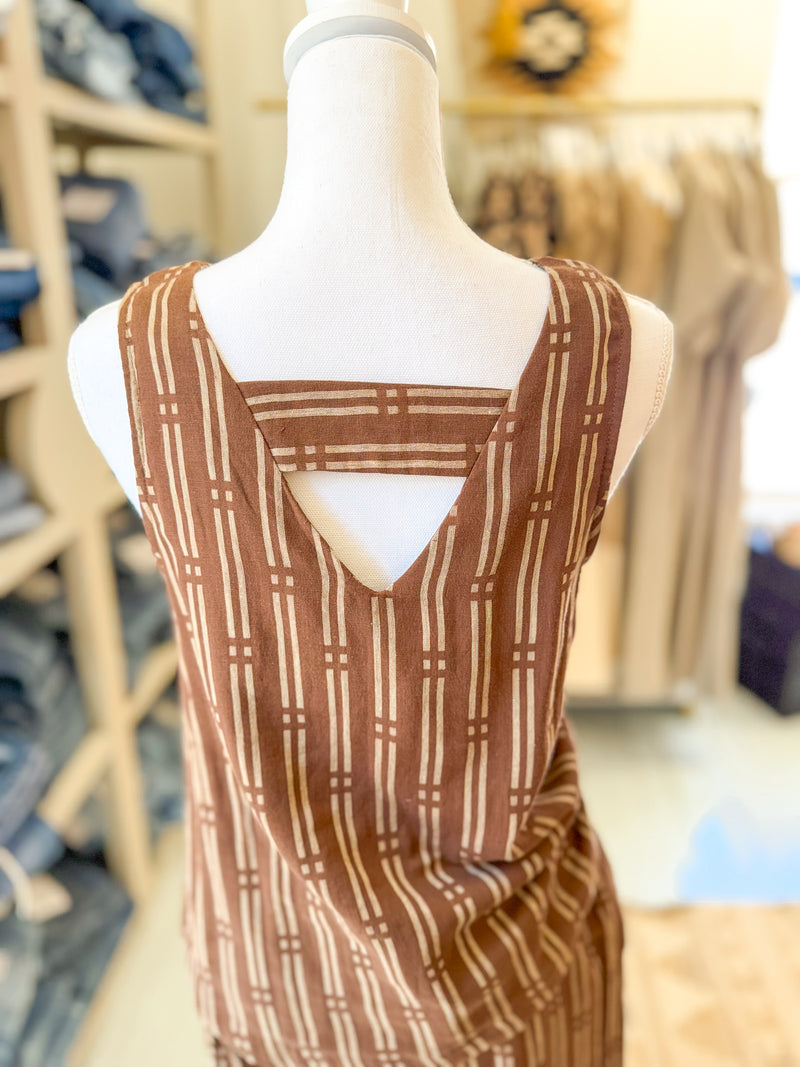 Printed Tank with Back Details - Brown