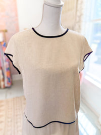 Short Sleeve Contrasting Detail Top - Oatmeal and Black Trim