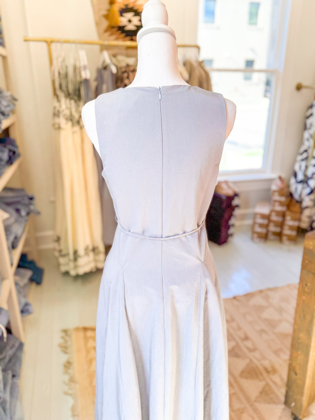 Modular Panel Midi Dress with Tie Waist - Stone
