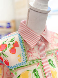 Tropical Patchwork Button Down Shirt with Fruit Print