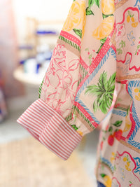 Tropical Patchwork Button Down Shirt with Fruit Print