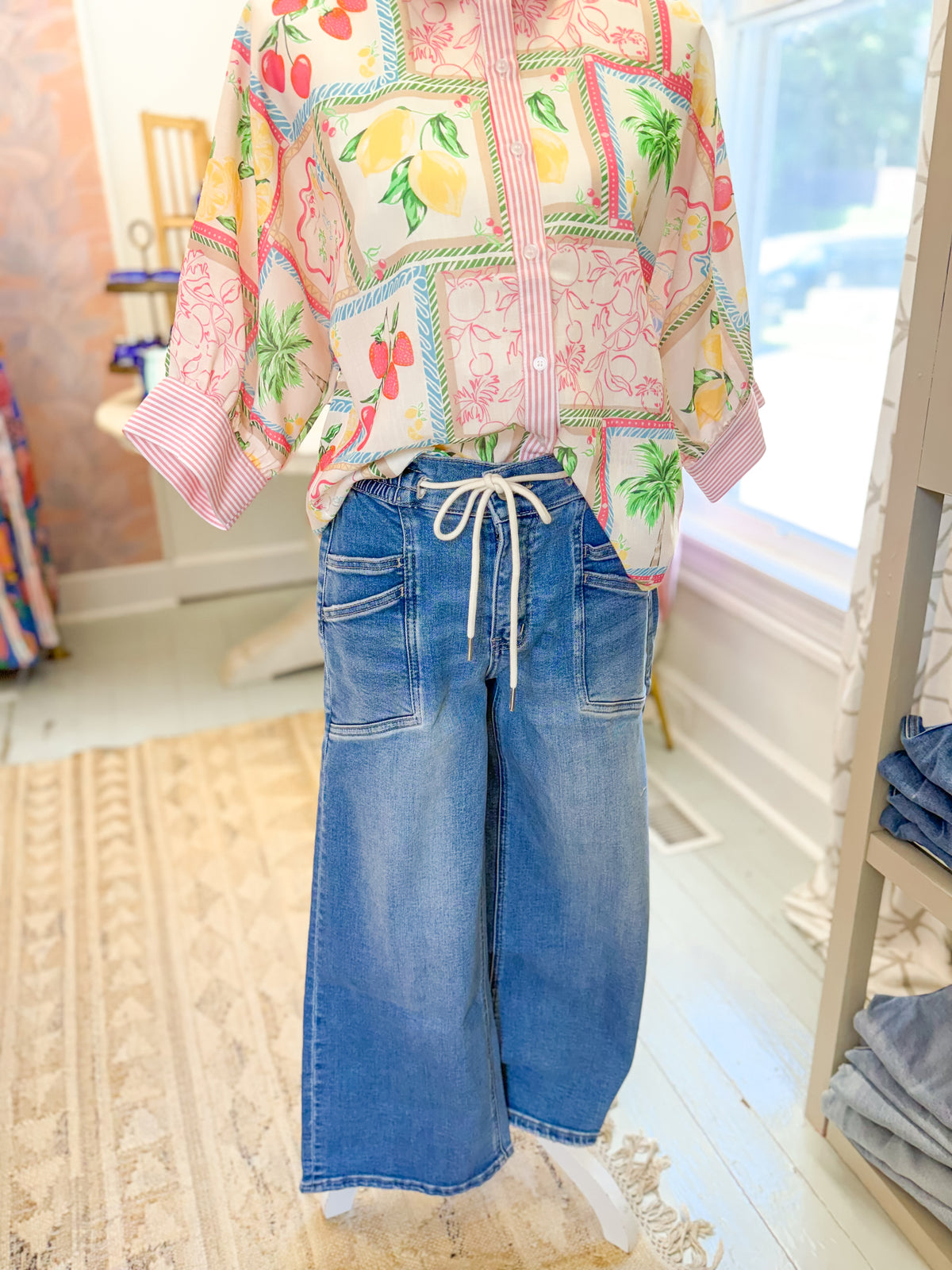The Evelyn High Rise Drawstring Wide Leg Jean