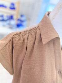 Drop Shoulder Button Up Shirt - Camel