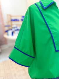 Green Collared Shirt with Blue Detail