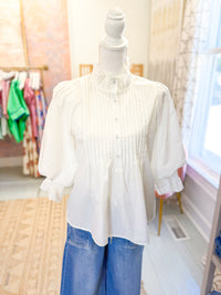 White Flowy Blouse with Puff Sleeve