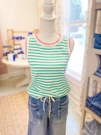 Striped Sleeveless Tank Sweater- Green