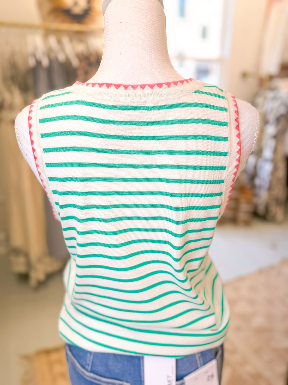Striped Sleeveless Tank Sweater- Green