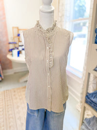 Ruffled Neck Sleeveless Shirt - Taupe