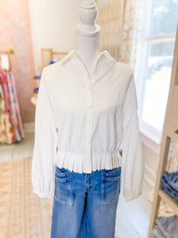 Pleated Hem Raglan Shirt - White