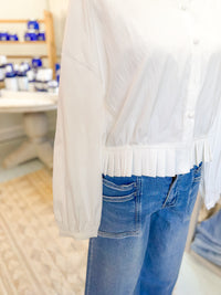Pleated Hem Raglan Shirt - White