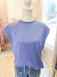 Solid Cap Sleeve Crew Neck Pullover Top - Blue