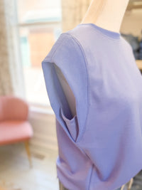 Solid Cap Sleeve Crew Neck Pullover Top - Blue