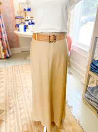 H-Line Midi Skirt with Raffia Belt