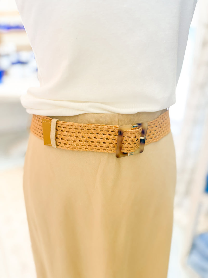H-Line Midi Skirt with Raffia Belt