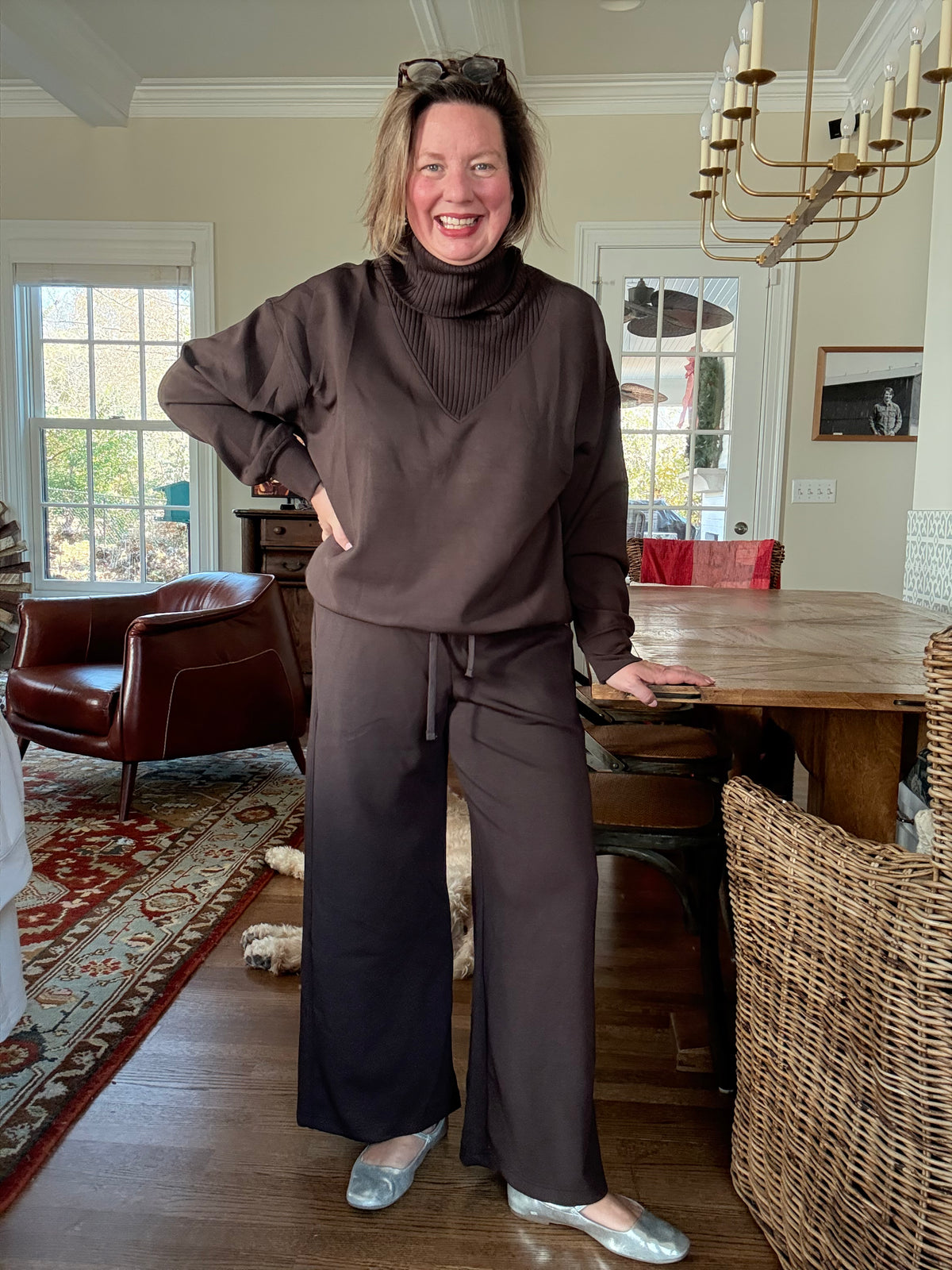 Turtleneck Pullover and Pant Set - Espresso