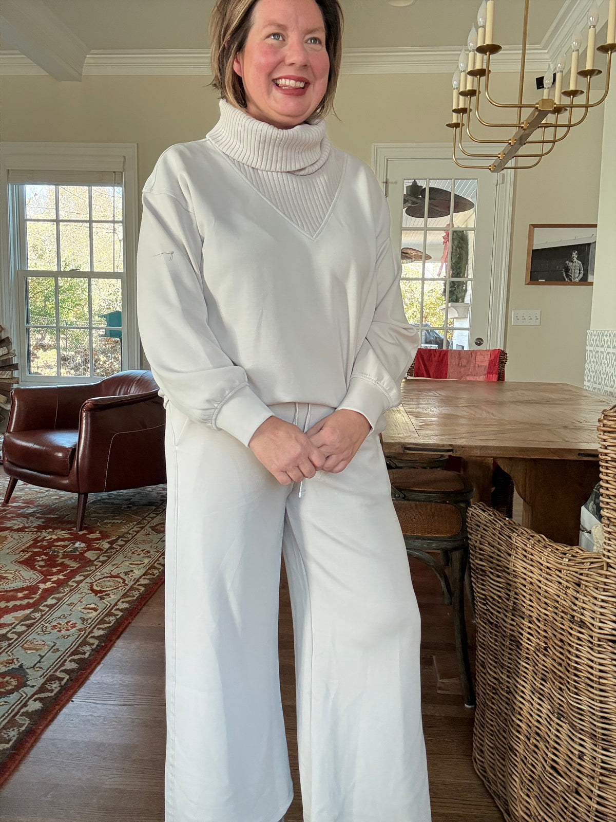 Turtleneck Pullover and Pant Set - Mocha Cream