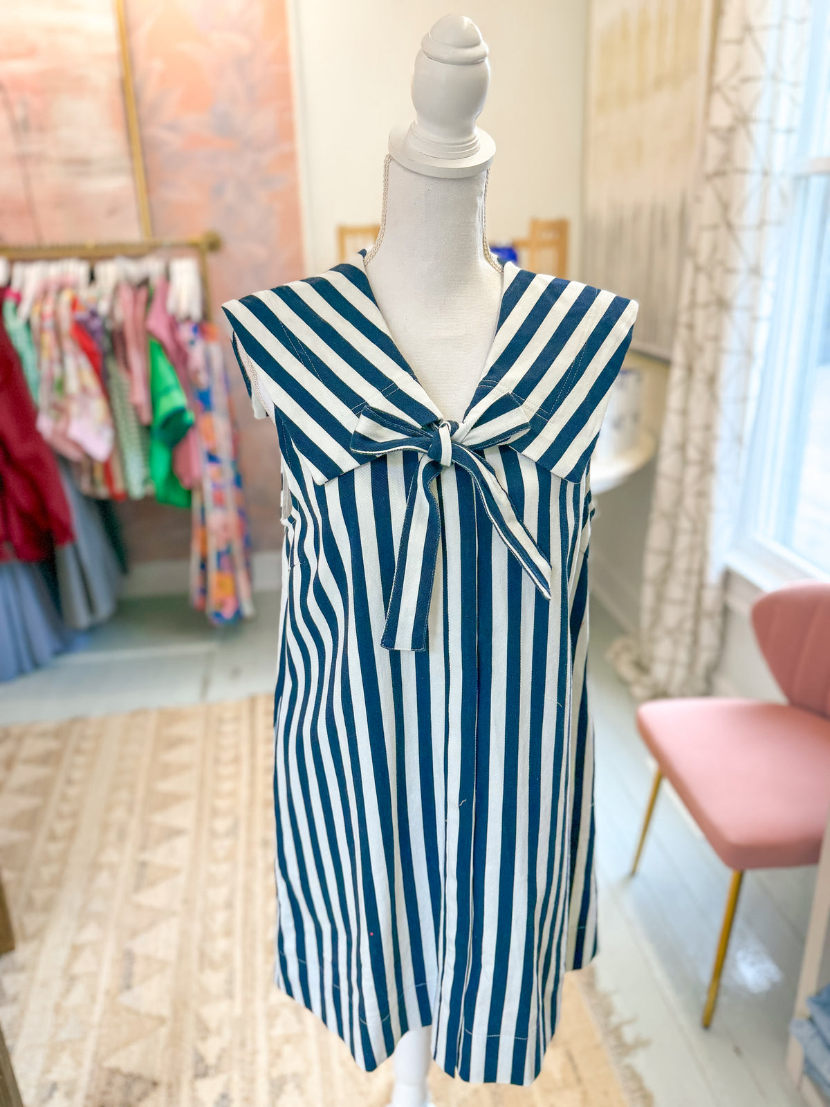 Coastal Navy and White Stripe Dress with Tie Front Detail
